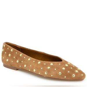 Anthro Gold Studded Suede Flats by Splendid in Caramel